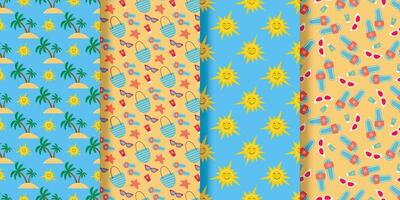 Summer beach seamless patterns set vector