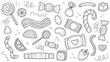 Set of candies and sweets doodle sketch style set vector