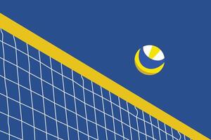 Volleyball court and net visible from the hill angle, volleyball ball standing on the line vector