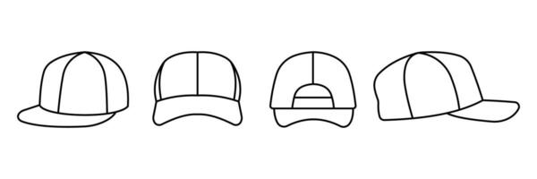 Cap icon illustration, White cap plain for mockup design, cap line art, baseball hat icon, baseball-cap clipart, hat mockup , caps side views for mockup design. cap front and back design. vector