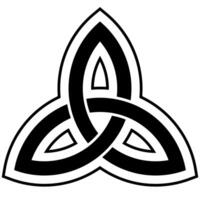 Triquetra ornament black and white illustration of medieval rune, trefoil knot triangular figure composed of three interlaced arcs isolated on white background vector