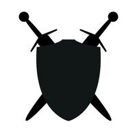 shield with two crossed swords icon silhouette, illustration of medieval sword isolated on a white vector
