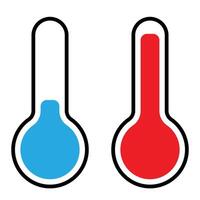 thermometer icon set, blue cold and red heat symbol illustration of a device that measures temperature, white background vector