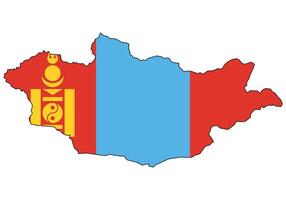 Mongolia map with flag - outline of a state with a national flag, white background, vector