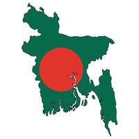Bangladesh map with flag - outline of a state with a national flag, white background, vector