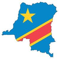 Democratic Republic of the Congo map with flag - outline of a state with a national flag, white background, vector