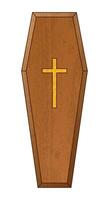 A coffin, color illustration of casket funerary box with cross, isolated on white vector