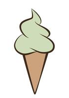 ice cream - pistachio soft serve ice cream in a cone, color illustration isolated on white background vector