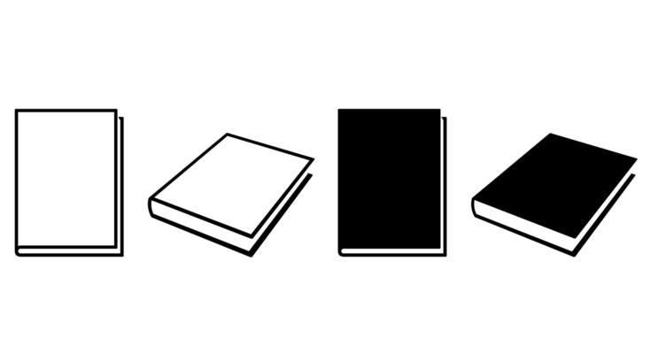 book - set of black and white simple symbol of closed books, illustration isolated on white background
