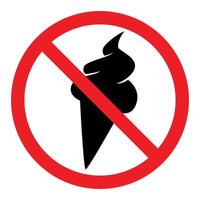 No ice cream symbol, prohibitory sign, red crossed out circle symbol with ice cream silhouette vector