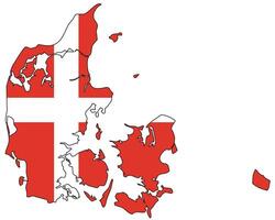 Denmark map with flag - outline of a state with a national flag, white background, vector