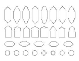 Islamic line shape, round design elements, illustration. Collection of oriental style arab windows, arches and emblems, set isolated on white background vector