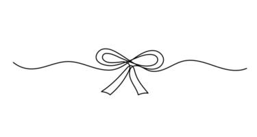 Coquette bow one line sketch, black drawing on white background vector
