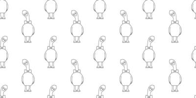 Seamless pattern with cute goose. outline monochrome repeat design on white background for kids and nursery vector
