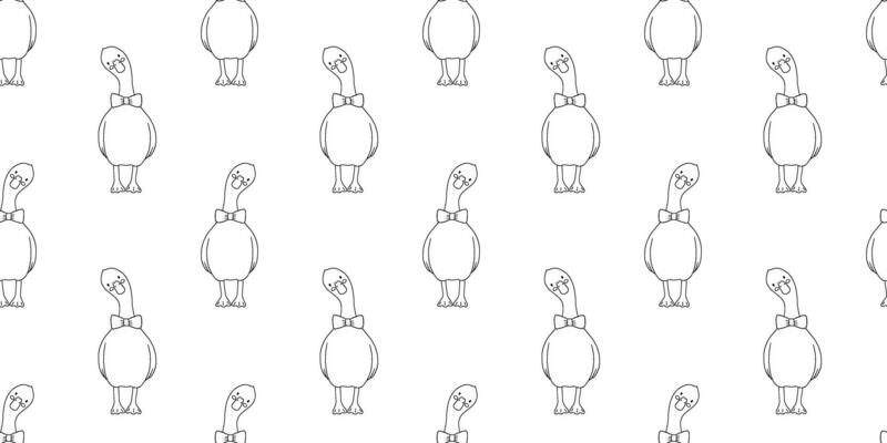 Seamless pattern with cute goose. outline monochrome repeat design on white background for kids and nursery