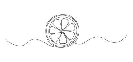 Lemon half one line illustration. continuous outline isolated sketch of fruit, drawing vector