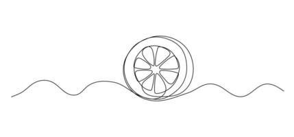 Lemon or lime half one line illustration. continuous outline isolated sketch of fruit, drawing vector