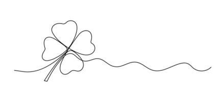 Clover one line drawing, symbol of St. Patrick's Day continuous line isolated sketch, border vector