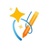 Artificial or AI powered smart correction illustration. glowing pen, strikethrough line, and sparkle icon representing intelligent text or design editing feature vector