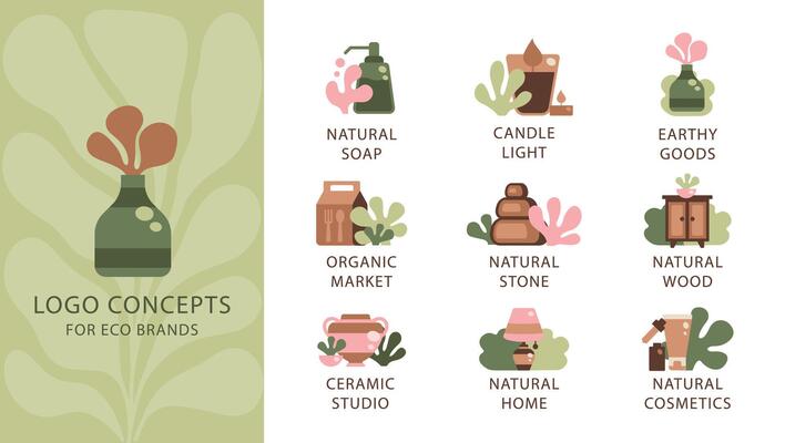 Eco Brand Logo Kit. Organic Icons and Abstract Shapes for Natural Business Identity and Social Media