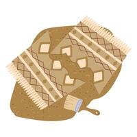 ancient torn cloth carpet with a brush in the sand. An archaeological find. Historical value. It is suitable for design of books, articles, posters and presentations on archeology and human history vector