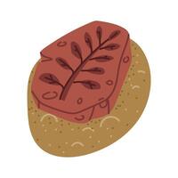 Fossils with traces of ancient plants in the sand. The first ferns. A paleontological find. Historical finds. Suitable for decorating books and posters on paleontology, plant and animal history vector