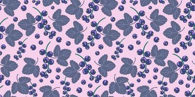 Black currant with leaves seamless pattern in pastel colors. vector