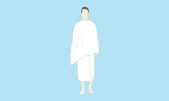 Pilgrim in Ihram A Representation of the Hajj and Umrah, Man in Ihram, Pilgrimage illustration isolated on a blue background vector