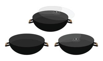 Wok with Lid A Collection of Cooking Pot Illustrations, Karahi Frying Pan Vectors on a white Background
