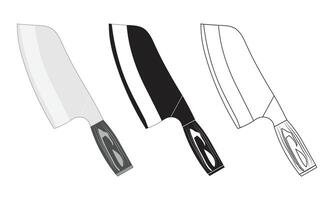 Chef Cleaver, Knife Set Line Art Silhouette Collection on white Background, Chef Cleaver Set on white Background, Cleaver and Knife Set vector
