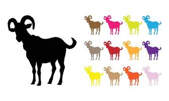Ram Sheep Silhouette with Multiple Color Options, Wild Horned Goat Silhouettes on a white background vector