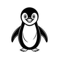 Playful cartoon penguin illustration in black and white isolated on a white background vector