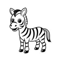 Adorable smiling zebra cartoon illustration in black and white simple style vector