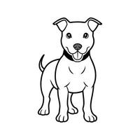 Cute cartoon illustration of a standing smiling pit bull terrier dog with simple outlines vector