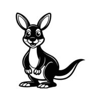 Cartoon illustration of a smiling kangaroo in black and white isolated on white background vector