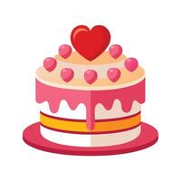 Decorated valentine day cake with heart topper and pink icing on white background vector