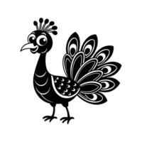 Charming stylized black and white peacock illustration isolated on a white background vector