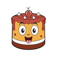 Adorable smiling cartoon cake character with cherry on top and excited expression vector