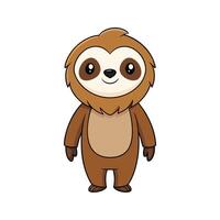 Cute cartoon illustration of a standing sloth with big eyes and friendly expression vector