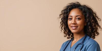 diverse healthcare professional in authentic attire standing against b photo
