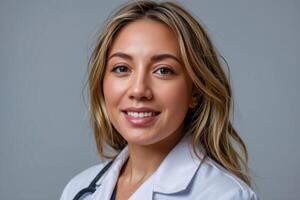 diverse healthcare professional in portrait orientation against a neut photo