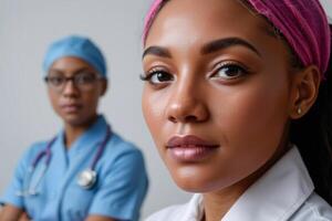 diverse healthcare worker portrait in holographic style photo