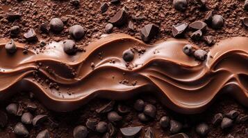 Smooth chocolate waves topped with dark chocolate chips create an indulgent dessert delight perfect for any occasion photo