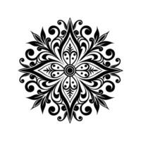 Elegant black and white floral mandala design with intricate swirls and leaf motifs vector