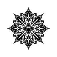 Intricate black and white mandala design with floral patterns and detailed ornamental elements vector