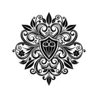 Elegant black and white floral crest design with decorative leaves and swirls ornament vector