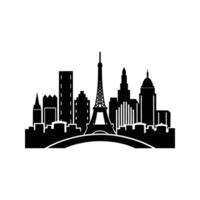 Black and white stylized illustration of paris skyline featuring the eiffel tower and buildings vector