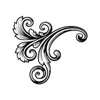 Elegant black and white corner design with floral scroll and leaf elements vector