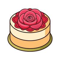 Decorative layered cake with a pink rose flower top and decorative design element vector