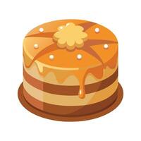 Delicious caramel layer cake illustration decorated with buttercream and sweet sprinkles isolated vector